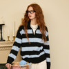 三彩2025冬季新款撞色翻领条纹针织衫套头毛衫休闲慵懒风宽松M 商品缩略图2