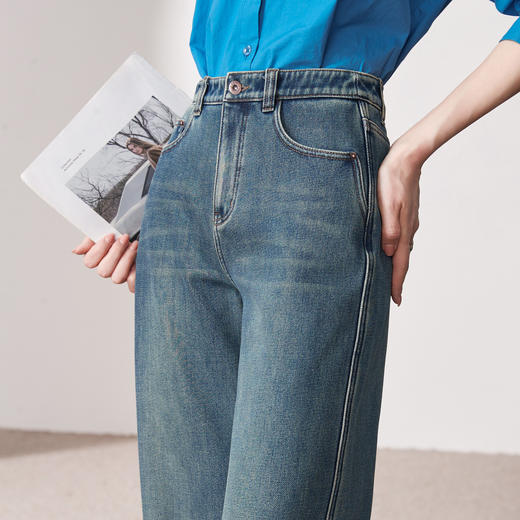 【银狐绒-直筒牛仔】逸阳冬新品加绒加厚复古高腰窄版阔腿裤4879 商品图5