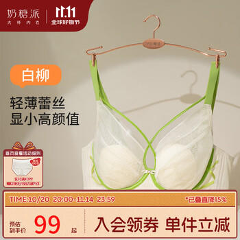 奶糖派（Candy la vie）白柳轻薄蕾丝全罩杯透气大胸显小柔软衬托内衣文胸女送女友 商品图0