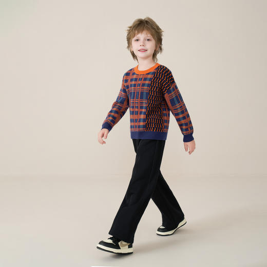 mettekids儿童100%羊绒衫2025秋冬男童撞色提花加厚针织套头毛衣 商品图5