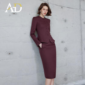 AD安可拉红西装外套女气质高级感修身圆领面试套装职场通勤两件套