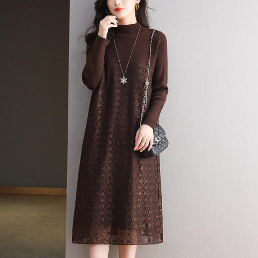 CC网纱拼接连衣裙过膝轻奢高级感针织长裙冬季新款气质显瘦裙子内搭 商品图0