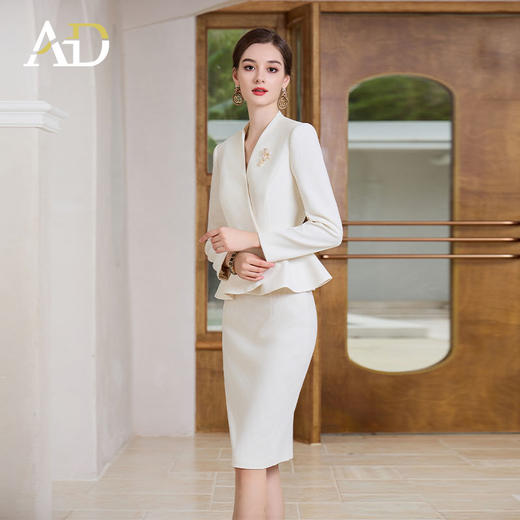 AD名媛小香风套装女华夫格新款无领西装外套气质职业装两件套裙 商品图3