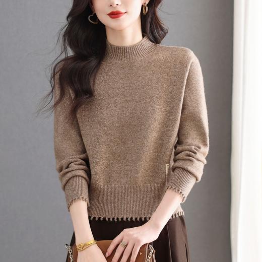 CC2025秋冬新款半高领花纱针织衫女复古下摆波浪边显瘦百搭打底上衣 商品图2