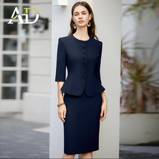 AD高端售楼部工装女案场客服工作服春夏新款藏青色西装套装职业装 商品图0