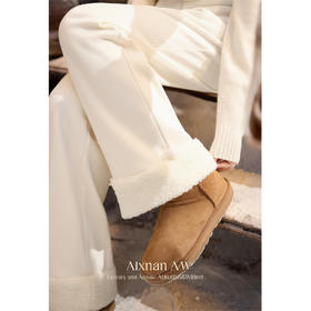 鹿向南「暖冬小羊」百搭加绒保暖休闲裤女2025年冬季新款杏色长裤