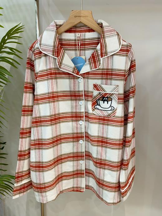 松植屋秋冬女款《茶杯猫》加厚磨毛绒布长袖睡衣套装100%全棉绒布家居服 商品图1