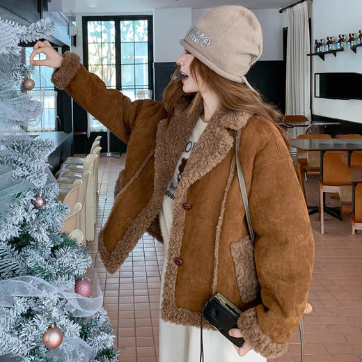 半身缘女装 冬季仿皮毛一体外套颗粒绒羊羔绒254113U08240148 商品图1