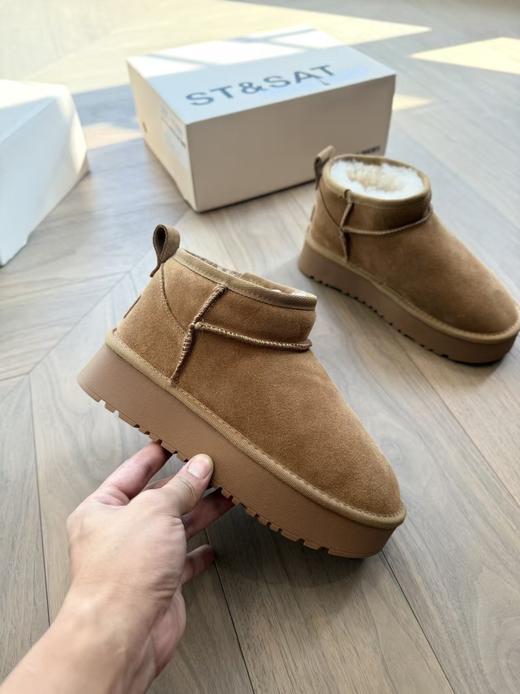 正品“星期六”冬季真皮真羊毛厚底雪地靴 商品图9