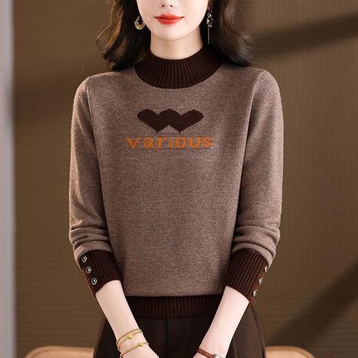 CC2025秋冬新款半高领拼色爱心字母毛衣女显瘦长袖针织衫内搭打底衫 商品图1