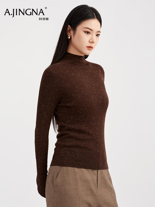 【商场同款】阿菁娜冬季新款夹金丝羊毛打底衫一体成型半高领修身显瘦A30D301015 商品图4