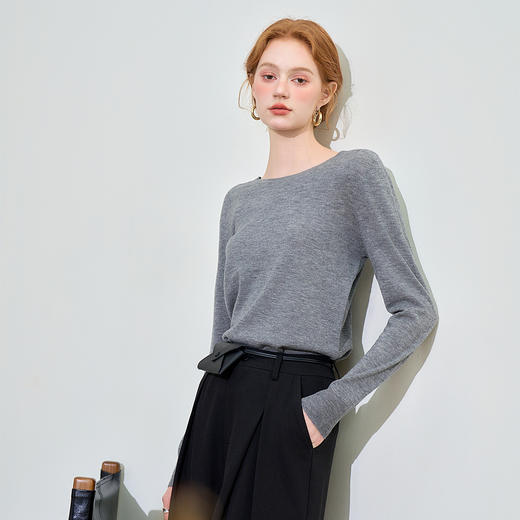 100%羊毛大圆领长袖毛衣女秋季打底轻薄保暖内搭上衣SS140278 商品图5