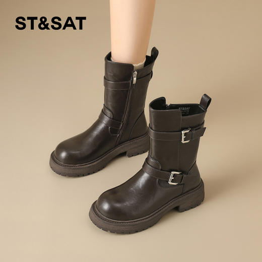 【保暖绒里】星期六英伦风百搭扣带百搭短靴SSD4116T55 商品图6