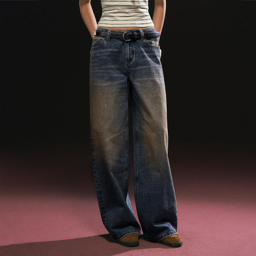 Ariseism 美式复古宽松阔腿牛仔裤女秋季新款长裤子 商品图1