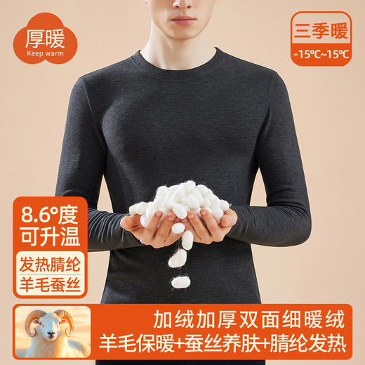 「自j」全新升级【铂金会员119/天猫159/差价40】(15453)洛诗琳发热腈纶圆领保暖上衣男士2025秋冬加绒加厚内搭打底衫蚕丝内衣含羊毛秋衣 商品图5