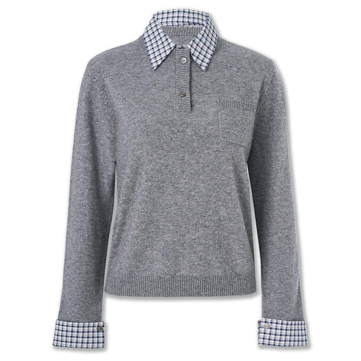 「高货wl」全新升级【铂金会员257/天猫349/差价92】(23048)洛诗琳美丽诺羊毛衫2025秋冬格子拼接假两件针织上衣女 商品图2