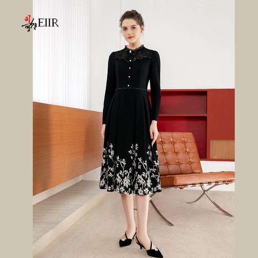 司歌提花端庄秋冬长袖女连衣裙复古优雅A901207X 商品图0