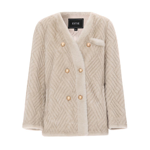 EITIE爱特爱法式优雅双排扣V领气质皮草短外套冬新款8093708 商品图5