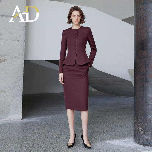 AD安可拉红西装外套女气质高级感修身圆领面试套装职场通勤两件套 商品图1