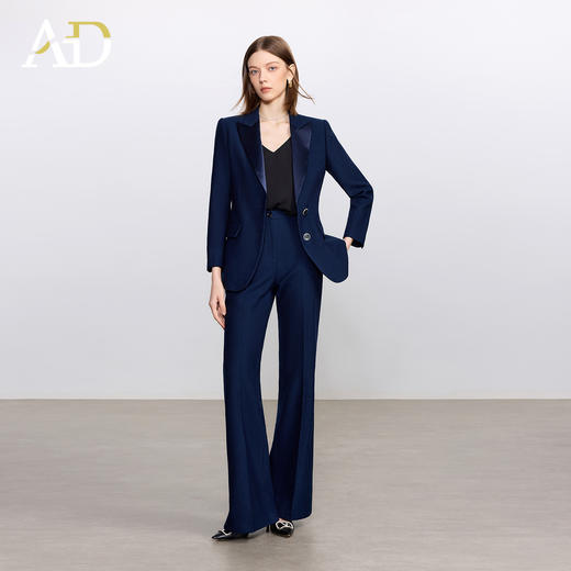 AD藏青色西装套装女高级感气质英伦风阔腿裤总裁正装加厚醋酸西服 商品图3