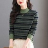 CC优雅时尚半高领条纹针织衫女秋冬新款修身显瘦撞色毛衣百搭打底衫 商品缩略图2