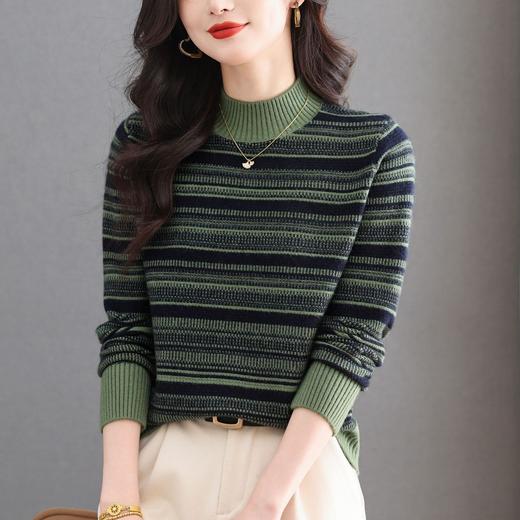 CC优雅时尚半高领条纹针织衫女秋冬新款修身显瘦撞色毛衣百搭打底衫 商品图2