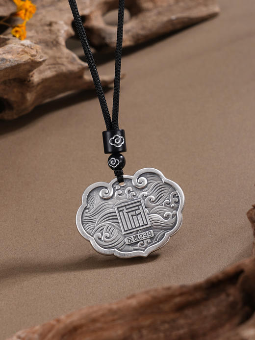 子佩集【鱼莲遇乐】S999银套链【BX0280973】仿古锁项链带绳原创作品2510 商品图5