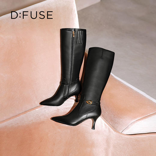 Dfuse迪芙斯2025冬季新款朋克风及膝靴尖头细跟显瘦骑士靴瘦瘦靴DFD4117015 商品图4