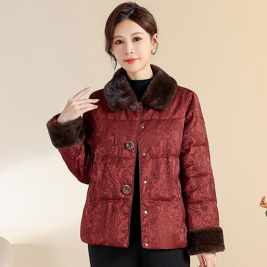 QYM QM2572-Y妈妈棉服新中式国风棉袄印花毛领短款加绒加厚 商品图1