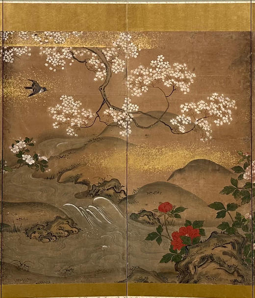 独角鹿西洋古董19世纪日本江户时代出品「东方花鸟山水」主题金地纸本设色六曲屏风 商品图7