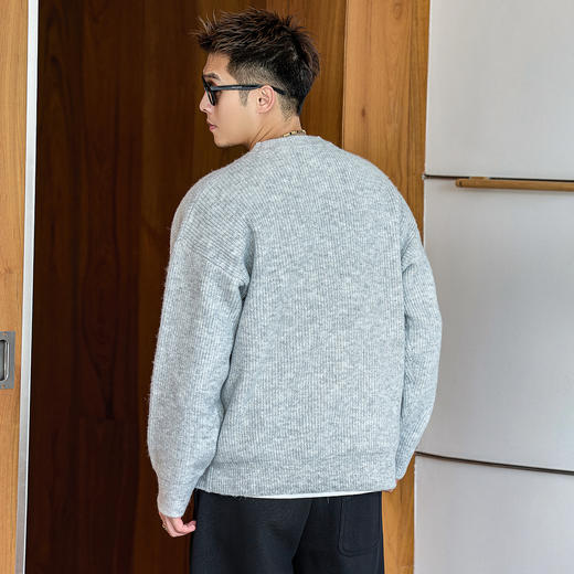 徐太浪【600g混纺 cleanfit】灰色毛衣男秋冬内搭打底针织衫上衣 商品图3