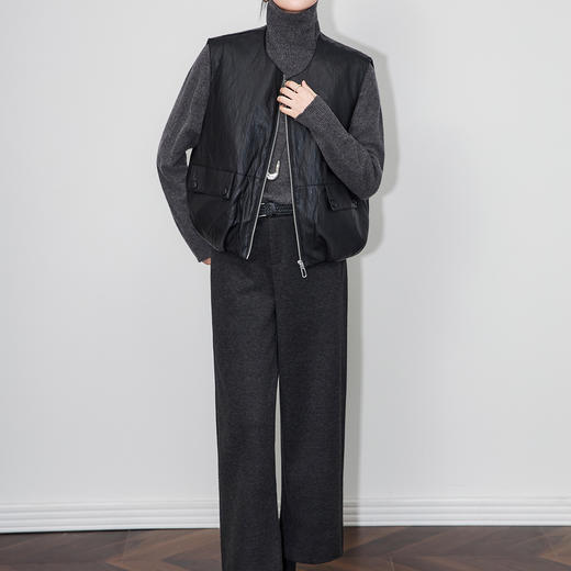 「高货wl」全新升级【铂金会员367/天猫499/差价132】(04425)洛诗琳2025秋冬老钱风蛋白皮PU轻薄白鸭绒羽绒服马甲外套 商品图0