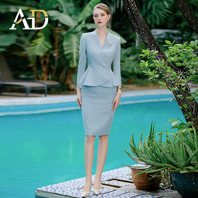 AD浅色职业装气质女神范西装套装女高端酒店工作服长袖西服两件套