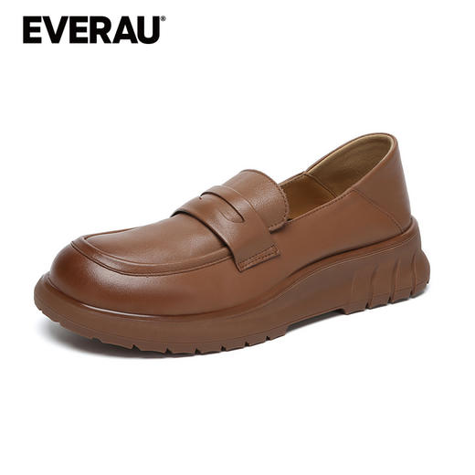 EVERAU复古牛皮鞋面随性别致氛围感女士乐福鞋EA7084 商品图5