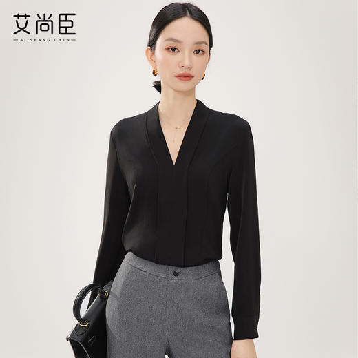 职业衬衫女V领气质时尚工装衬衣高级感百搭教资面试职业正装上衣 商品图0
