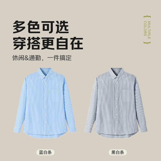 【水洗工艺】占姆士男士春秋新款100%全棉休闲条纹男长袖衬衣 商品图1