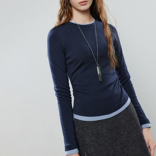 初语拼接假两件修身软弹收褶T恤8541003 商品图3