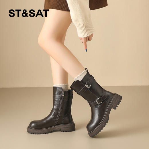 【保暖绒里】星期六英伦风百搭扣带百搭短靴SSD4116T55 商品图4