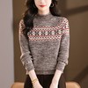 CC半高领雪花提花针织衫女秋冬季2025年复古酒红色显瘦套头打底毛衣 商品缩略图2