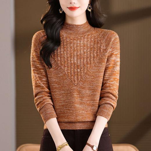 CC复古杂色半高领提花针织衫女秋冬季显瘦厚款紫色套头内搭外穿毛衣 商品图3