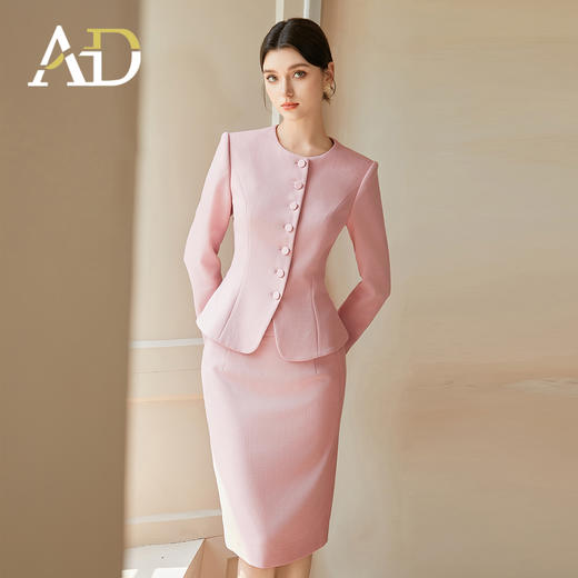 AD粉色西装外套女气质名媛高级感职业正装气质西服套装裙子两件套 商品图3