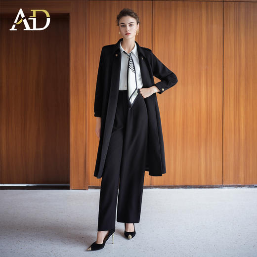 AD复古老钱风立领H字廓形双面呢大衣女2025冬季黑色保暖 商品图4