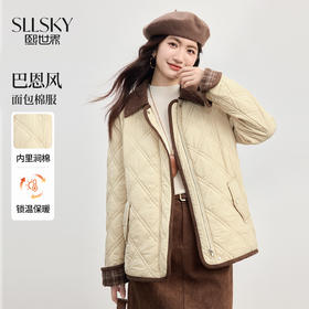 【年货节】熙世界巴恩风翻领菱格棉服外套女2025年新款冬季通勤休闲保暖棉衣