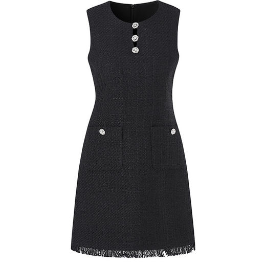 「高货wl」全新升级【铂金会员367/天猫499/差价132】(05847)洛诗琳法式通勤小香风连衣裙2025秋冬粗花呢无袖背心裙 商品图3