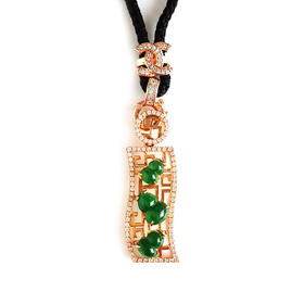 【天然正品】A货翡翠AU750玫瑰金镶钻镶天然细腻满绿冰种葫芦（福禄平安）翡翠吊坠项链女士201025NJM35