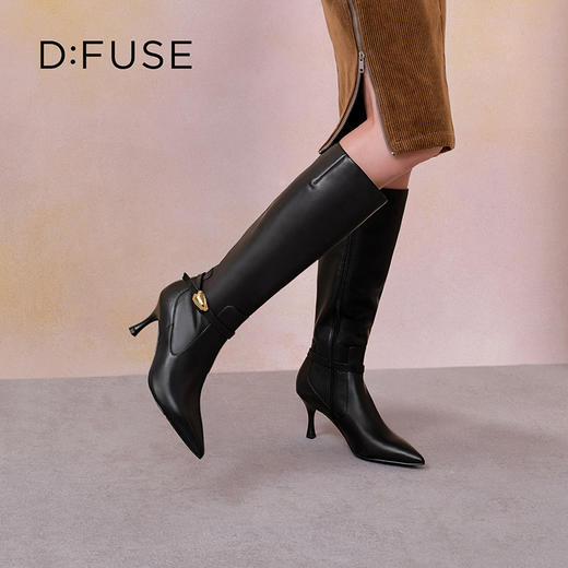 Dfuse迪芙斯2025冬季新款朋克风及膝靴尖头细跟显瘦骑士靴瘦瘦靴DFD4117015 商品图2
