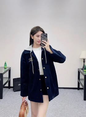 赛琳25秋冬新款 25凯旋门微标灯芯绒连帽外套夹克（TM）