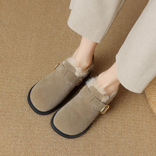 【预售5天】秋冬季新款简约加绒保暖勃肯鞋超轻超软皮带扣平底毛毛靴NJMK&K813M-1 商品图4