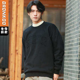 DRONKOO 2025 圆领胸前同色贴布贴大字母复合绒微阔厚卫衣