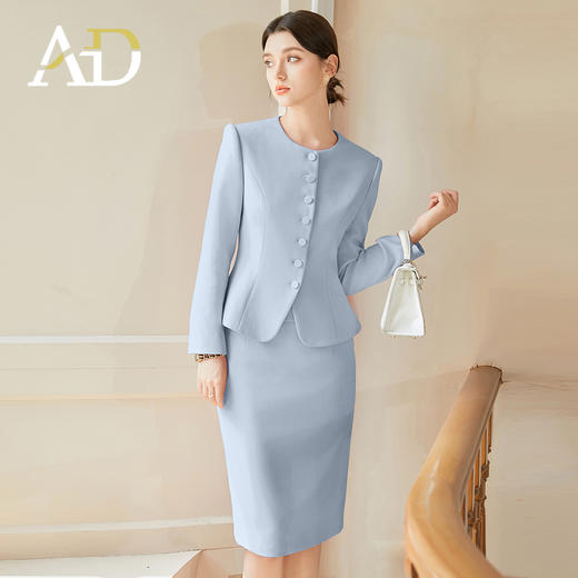 AD秋装女款2024年新款套装时尚气质蓝色圆领长袖外套名媛范工作服 商品图1